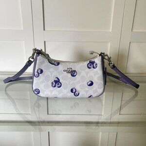 NWT Coach Teri Shoulder Bag In Signature Canvas With Blueberry Print
